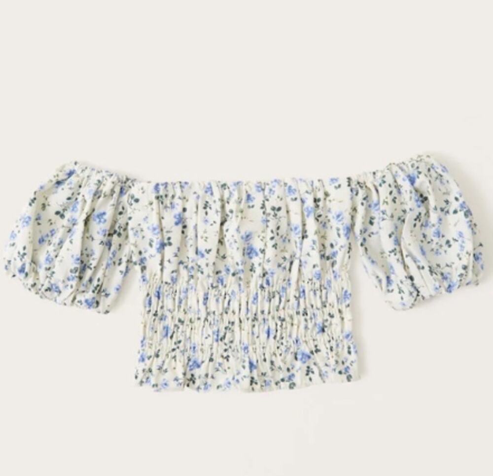Abercrombie & Fitch Floral Off the Shoulder Puff Sleeve Blouse